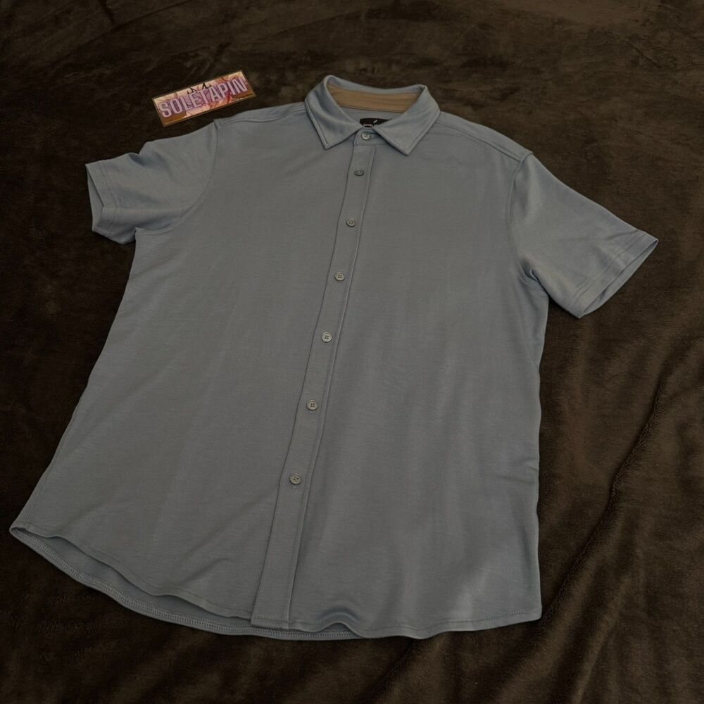 Daniel Hechter Mens Medium Baby Blue Short Sleeve Button Down Shirt Blend